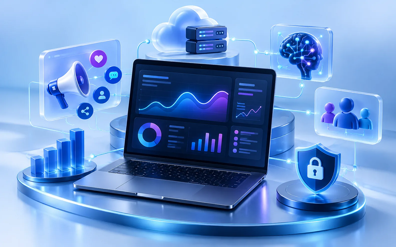 Connected marketing analytics, secure IT, AI and CRM systems